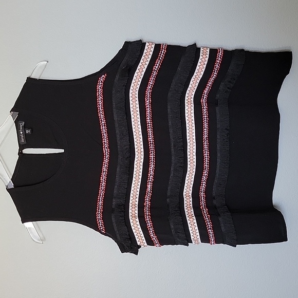 Derek Heart Cowgirl Fringe Embroidered Black Sleeveless Top 2X - Picture 1 of 7